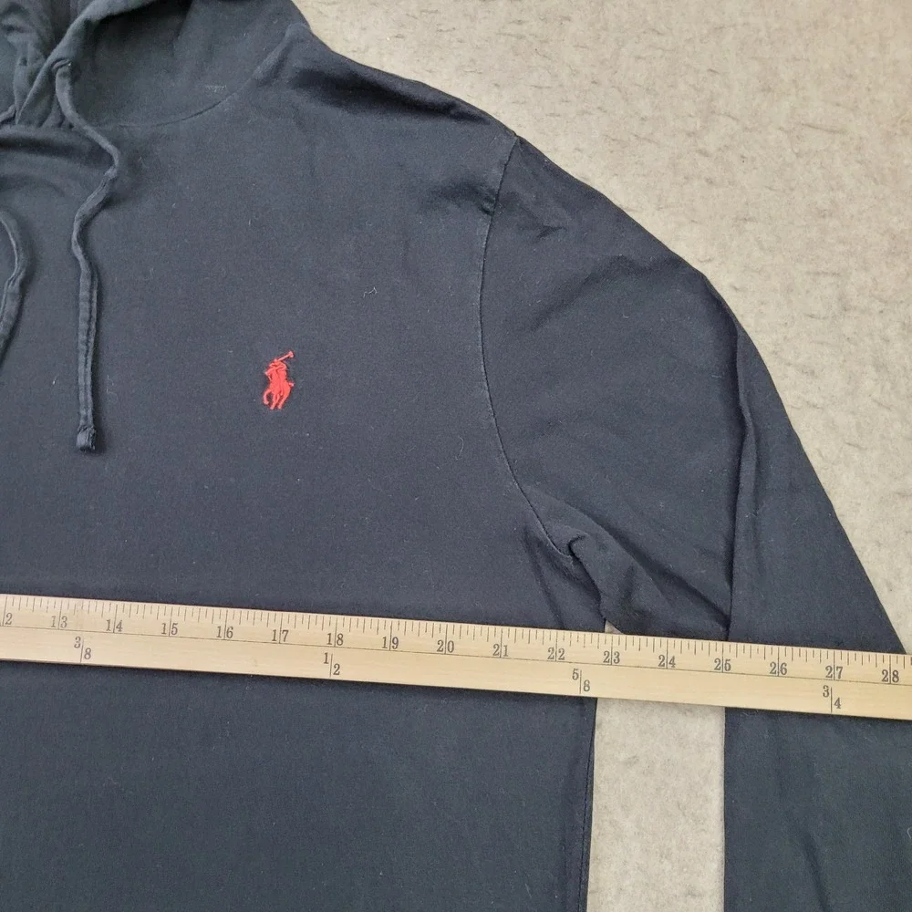 Polo Ralph Lauren Hoodie Shirt Mens Large Black Pullover Drawstring Lightweight‎